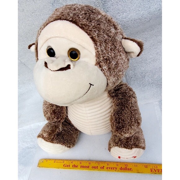 Kellytoy Brown Plush Monkey 14" Stuffed Animal Heart Logo Foot Soft Toy Gift - Picture 11 of 11